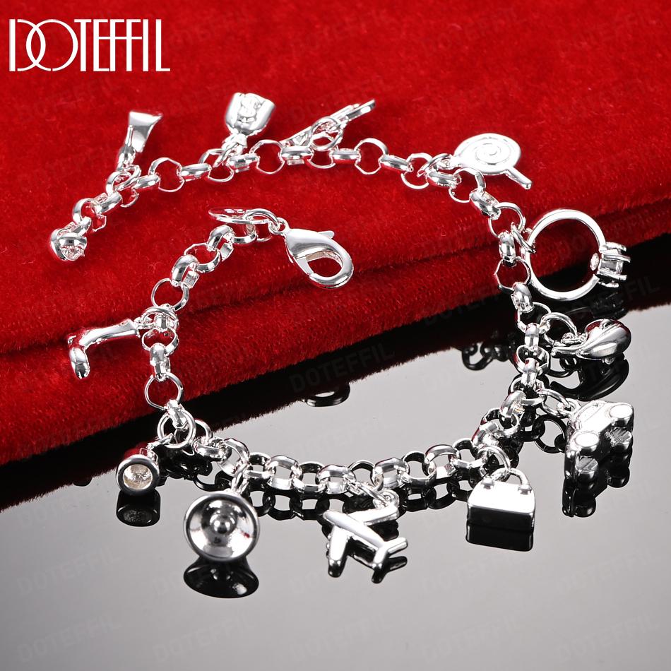 925 Sterling Silver Pendant Bracelet Women Gift Fashion Wedding Jewelry