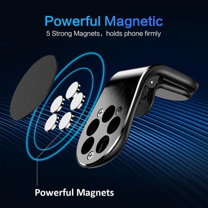 Support pour téléphone portable - USLION - Clip magnétique - Noir - Mains libres - Évent de voiture