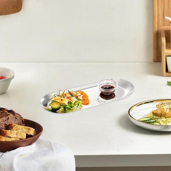 Placă de grătar din oțel inoxidabil, strălucire în oglindă, de calitate alimentară, sigură pentru mașina de spălat vase, gustare multifuncțională, desert, servire de mâncare cu legume