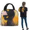 Black Cat With Flowers On Yellow Background Insulated Lunch Bag for Women Kids Portable Food Boxes Thermal Lunch Box Tote