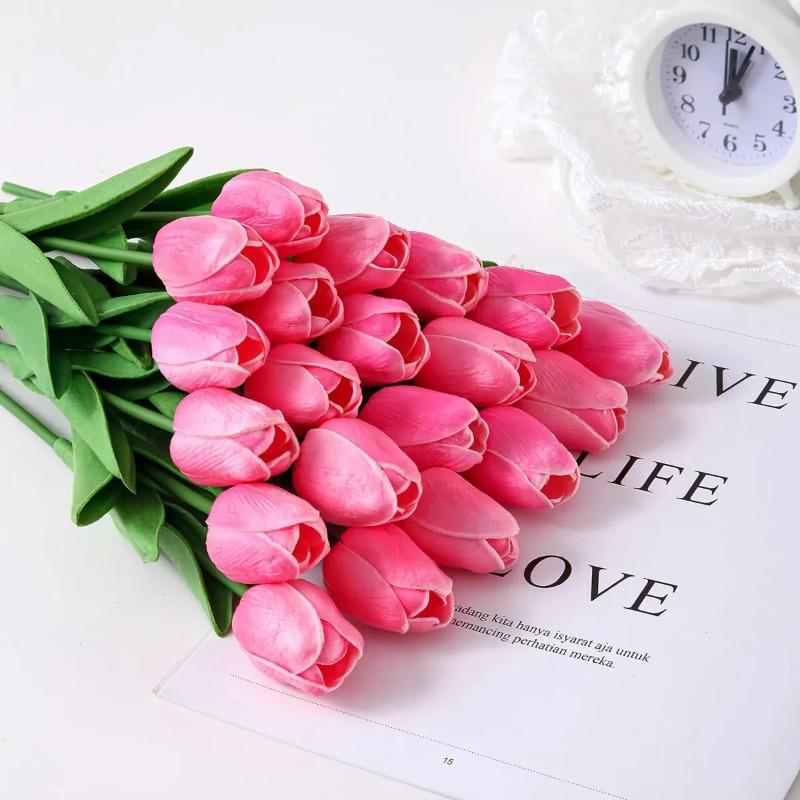 10Pcs Artificial Flower Realistic Touch Tulip Scrapbooking Vase Home Decor Wedding Garden Arch Garland Mother's Day Bouquet DIY