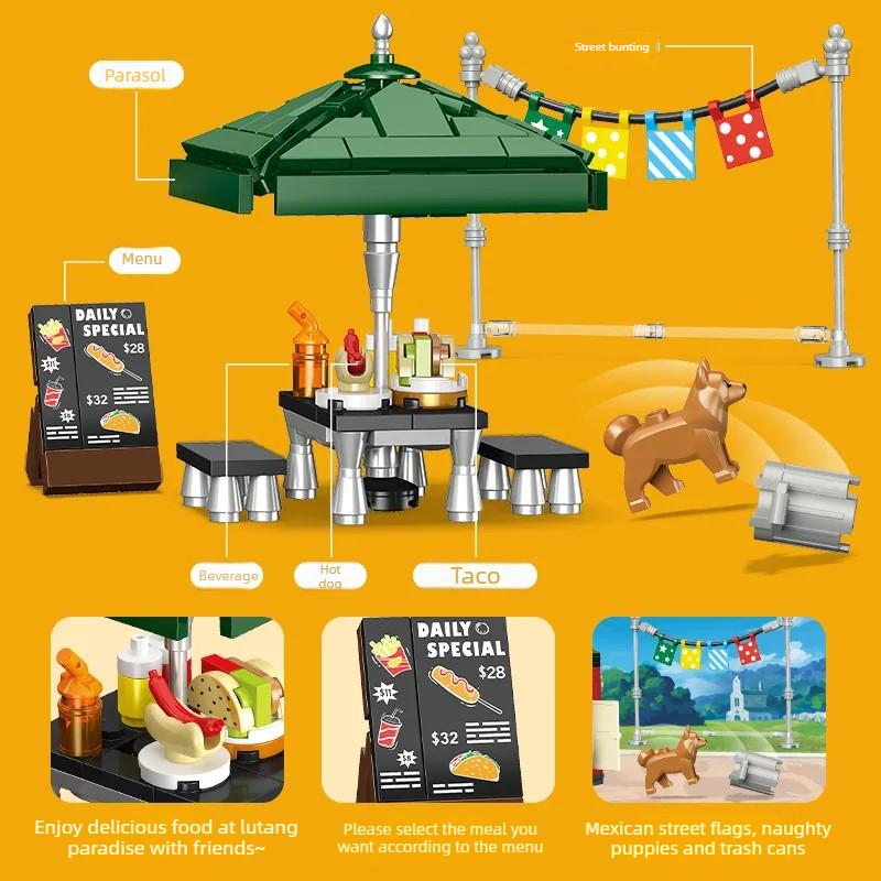 food truck moc building blocks street view moc brick sets for Adults girl micro construction set car Model assembling toy Gifts