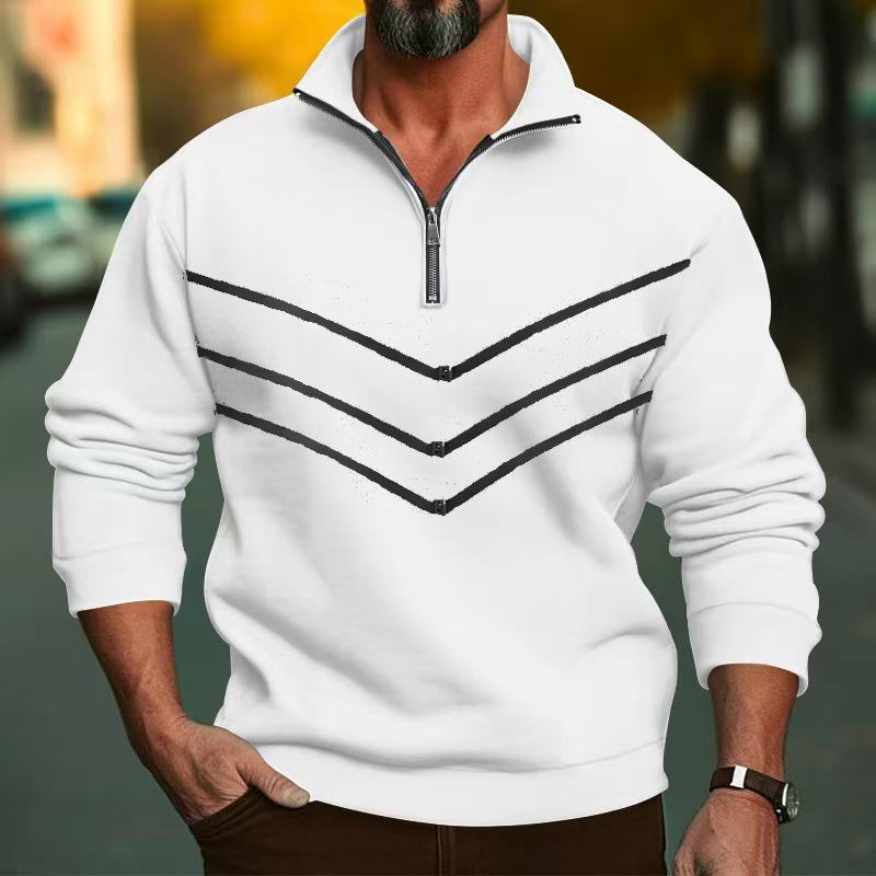 2026 Autumn/Winter Men's Color Block Half-Zip Stand Collar Hoodie Jacket - Trendy Casual Long-Sleeve Top