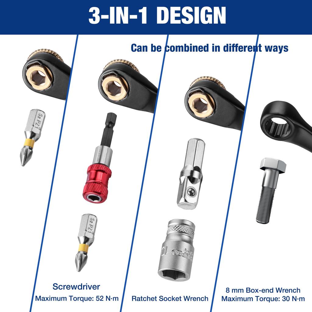 WORKPRO Socket Wrench Driver Bit Ratchet Mini Ratchet Ratchet Extension Bit Storage and Stool Buckle for and Automotive 34-Piece Set, Set, Set, 6.35mm