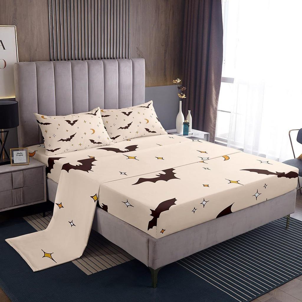 Halloween Bat Pattern Bed Hat Four-Piece Bedding Set Bedroom Dormitory Bedding Decoration