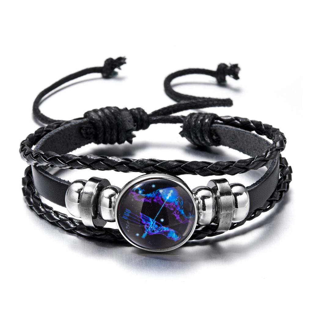 12 Constellation Zodiac Sign Charm Luminous Bracelets Men Women Vintage Multilayer Wrap Leather Bracelet Bangle Birthday Gift