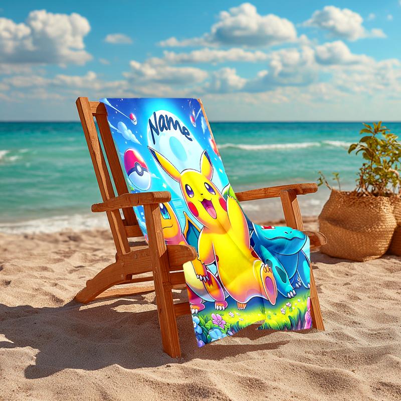 Personalized customized proof beach towel with Pokémon Pikachu pattern - soft, absorbent,quick-drying,perfect swimming,camping&bathing