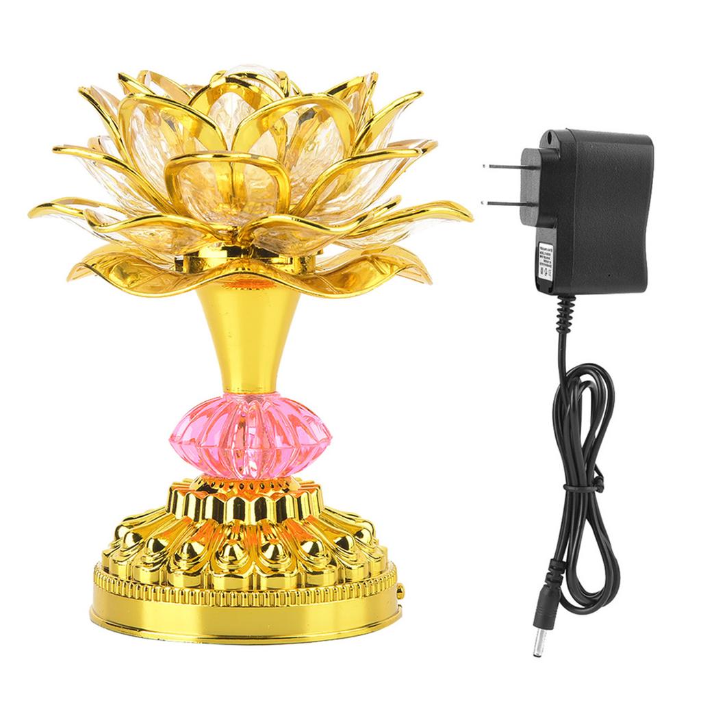 LED Vícebarevná buddhistická lotosová lampa s 13 různými buddhistickými písněmi (Zlatý)