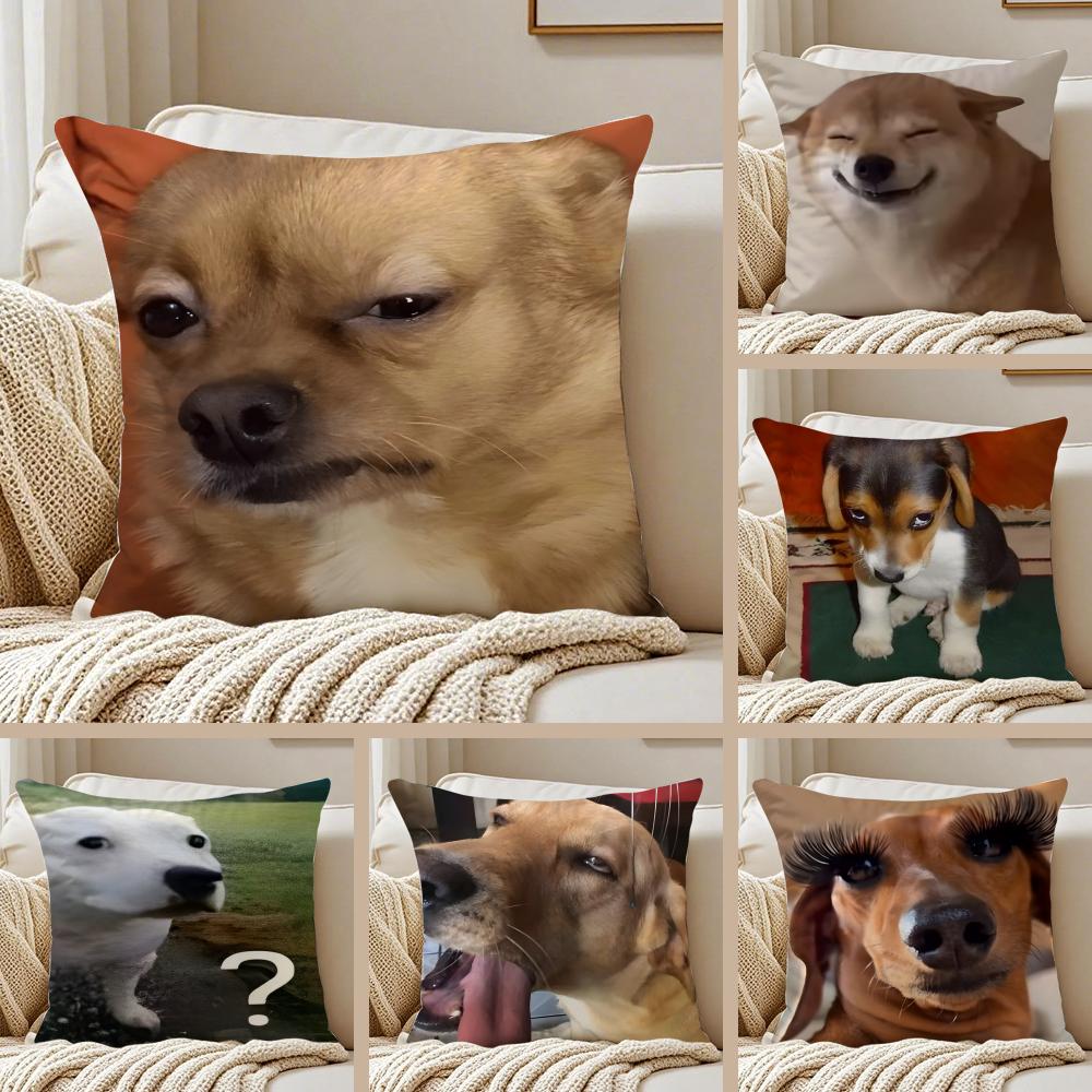 Exquisite Fashion Items Unisex Abstract Funny Pet Dog Meme 2 Cushion Cover Pillowcase Anti-Dustmite Invisible Zipper Short Plush Sofa Cushion