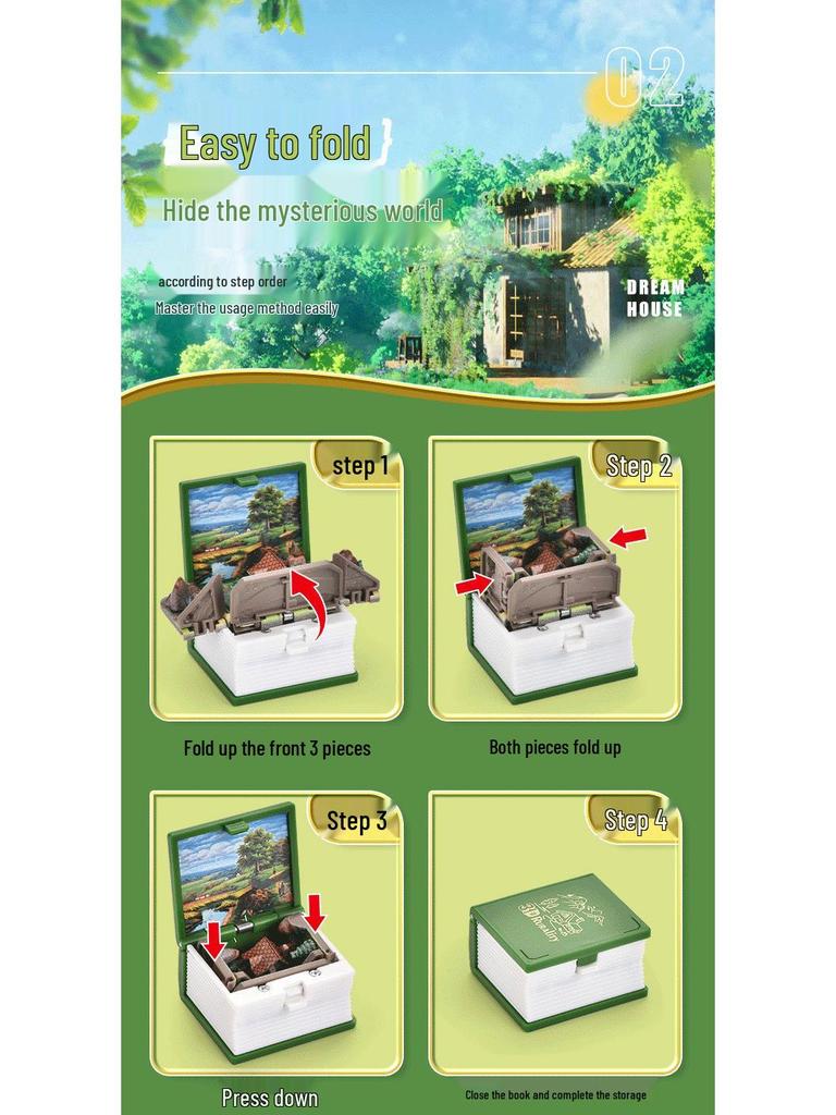 Brelok 3D Pop-up Drewniana Chata: Kreatywna składana książeczka dla dzieci