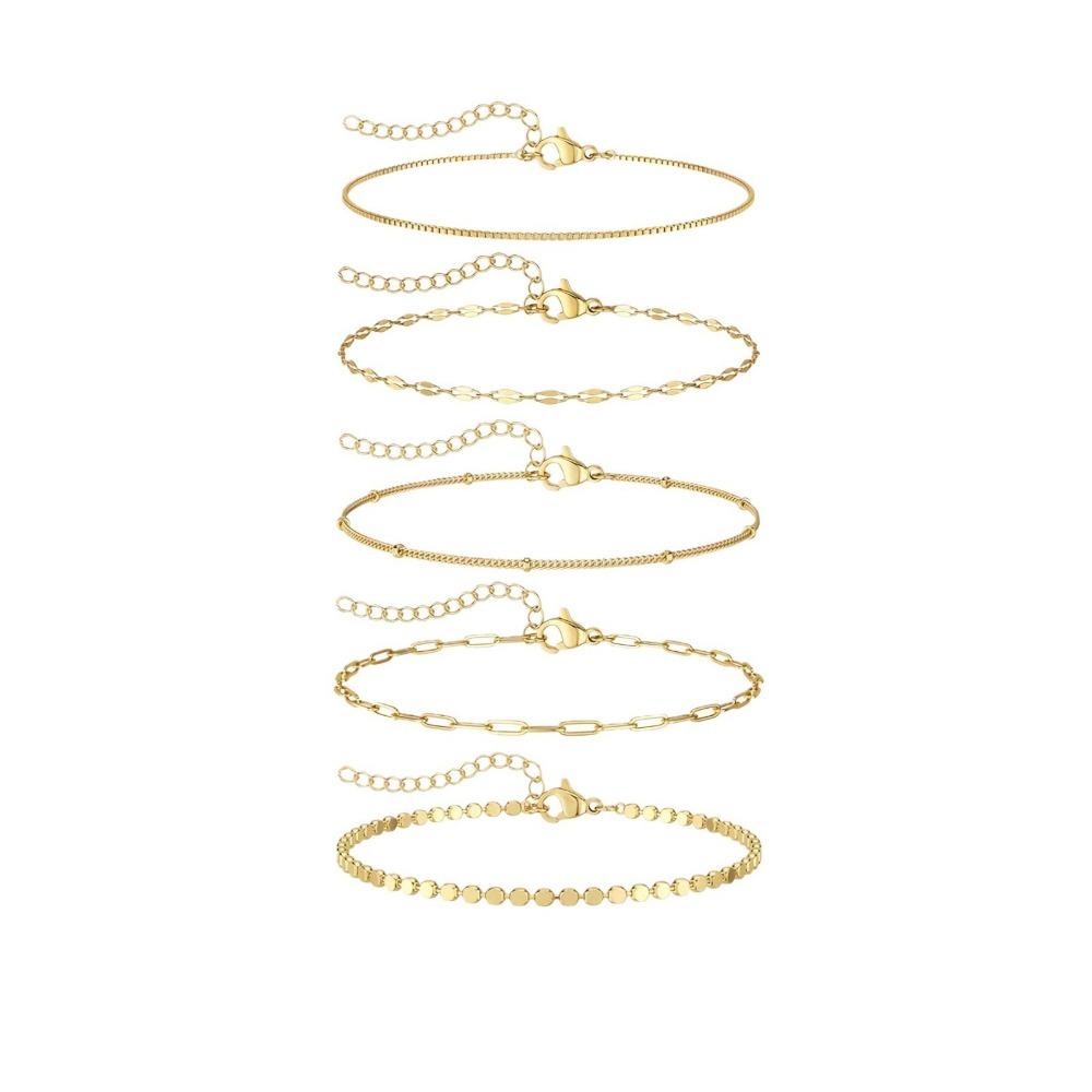 5Pcs/Set Boho Twist Chain Bracelets Set for Women Vintage Gold Silver Color Adjustable Cuban Link Bracelet Fashion Jewelry Gifts