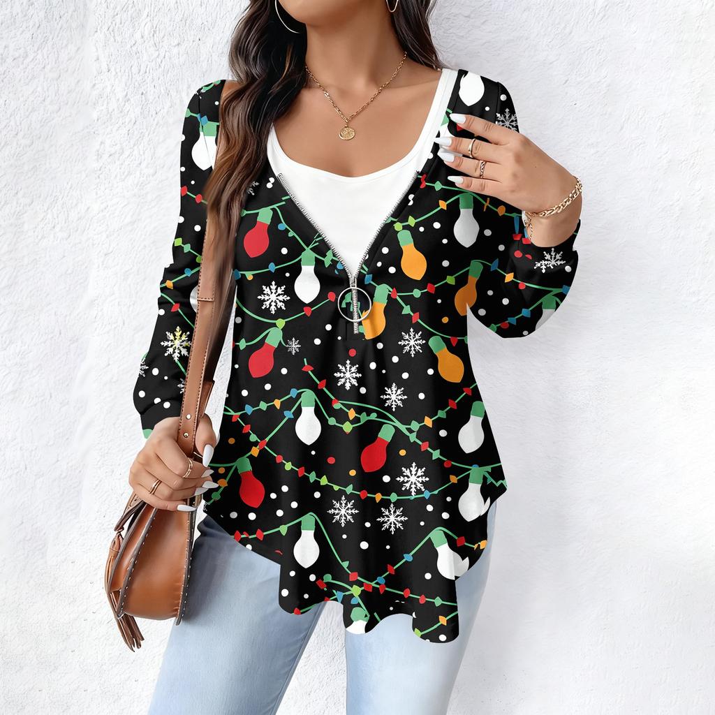 Women's Fashionable Casual Long Sleeved Loose Oversized Printed Top