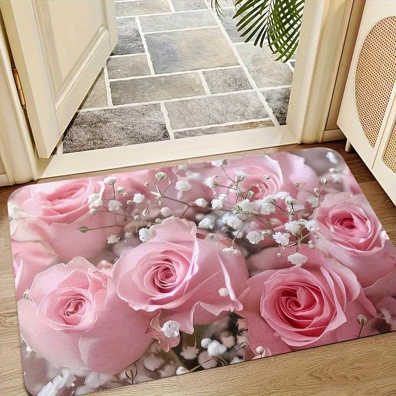 

Pink Rose Pattern Non-slip Floor Mat, Machine Washable Floral Design Indoor Carpet Suitable for Entrance Corridor Bedroom 40x60cm