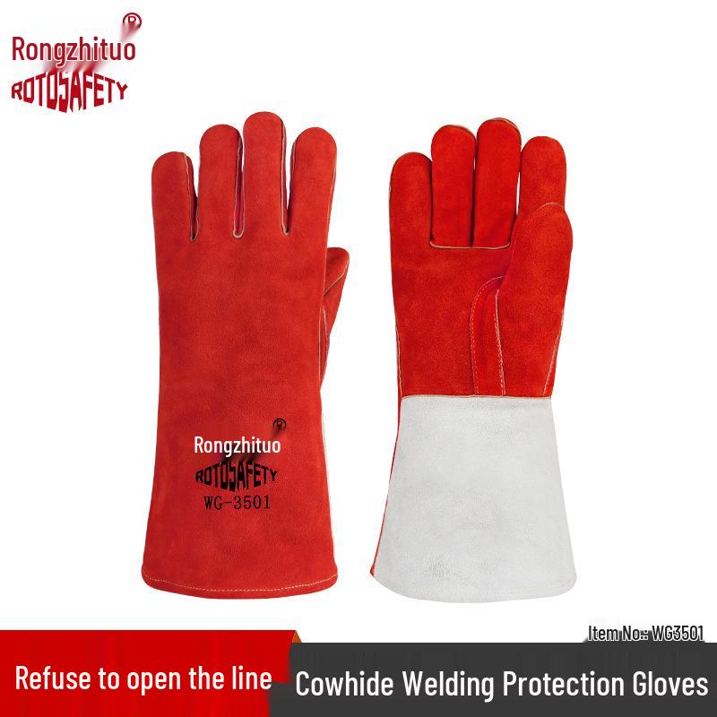 Heat-Resistant Cowhide Welding & Gardening Gloves - Anti-Scald, Anti-Thorn, Long, Durable