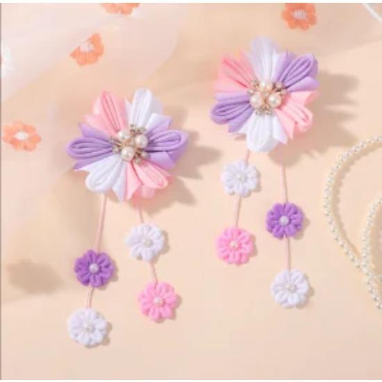 2pcs/set Flower Hair Clips with Flower Tassel Faux Pearl Hairpins Cute Barrettes Hair Accessories for Girls Headwear Hairpin