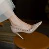Fashion Shoes for Women 2024 Slip on Women's High Heels Fashion Party Pumps Women Rivet Pointed Toe Shallow Thin Heels Shoes Female
