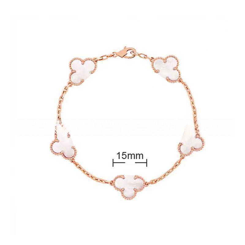 15MMHigh-quality Four-leaf Clover Five-flower Bracelet for Women 18k Natural White Mother-of-pearl and Red Chalcedony Bracelet