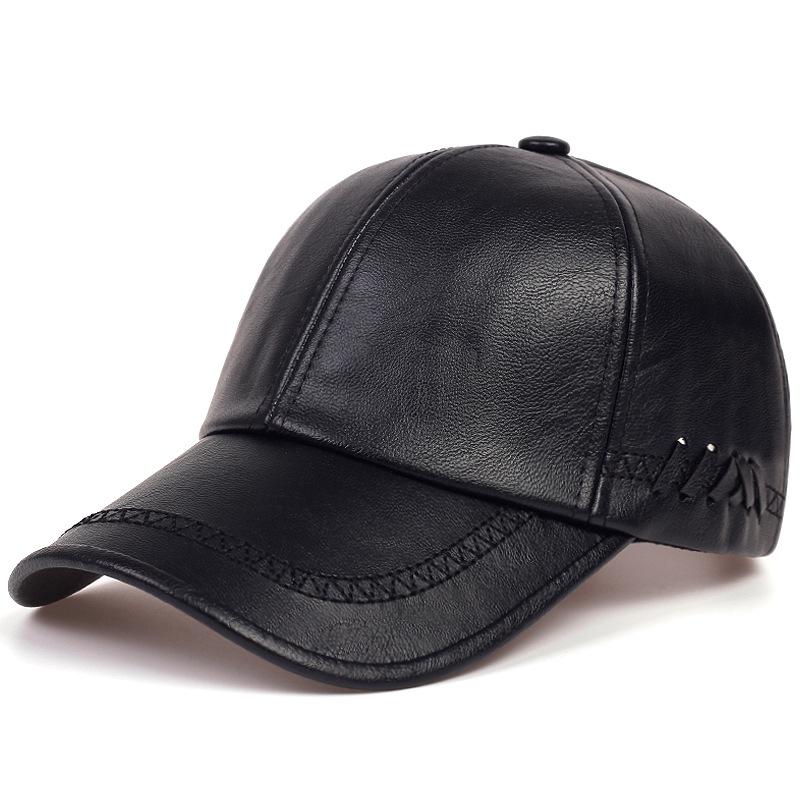 Autumn/Winter Men's Trendy Leather Baseball Cap - European & American Minimalist Outdoor Casual Style