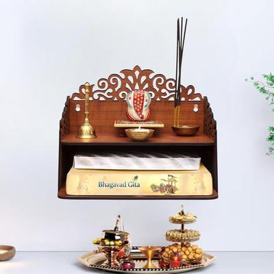 Ev & Ofis için Pooja Mandir, Duvara Monte Ahşap Tapınak, Saklama Dolaplı Pooja Sehpası, Ev Dekorasyonu, Küçük & Büyük Boy (Mandir Tasarımı 3