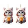2Pcs Car Pendants Rearview Mirror Decorations with Lanyard Easy To Hang Adorable Cartoon Cat Shaped Pendants Hanging Ornaments