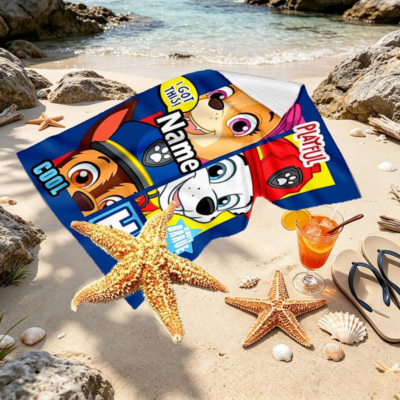 Custom Name Personalized PAW Patrol Print Beach Towel, for Trip Camping Beach Party Home Decor, Birthday Gift for Family & Friends
