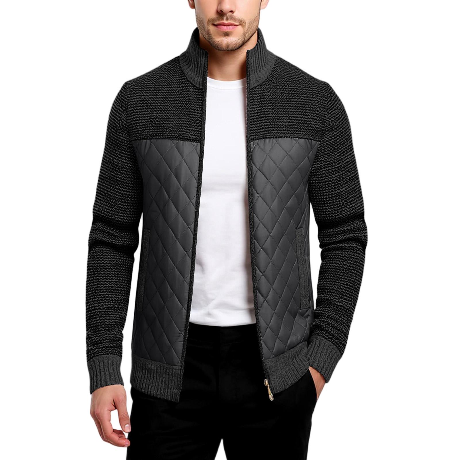 

Мужской Стойка Добавить Хлопок Добавление Флиса Утепленный Длинные Рукава Сочетание Цветов Кардиган Вязание Свитер Пальто L