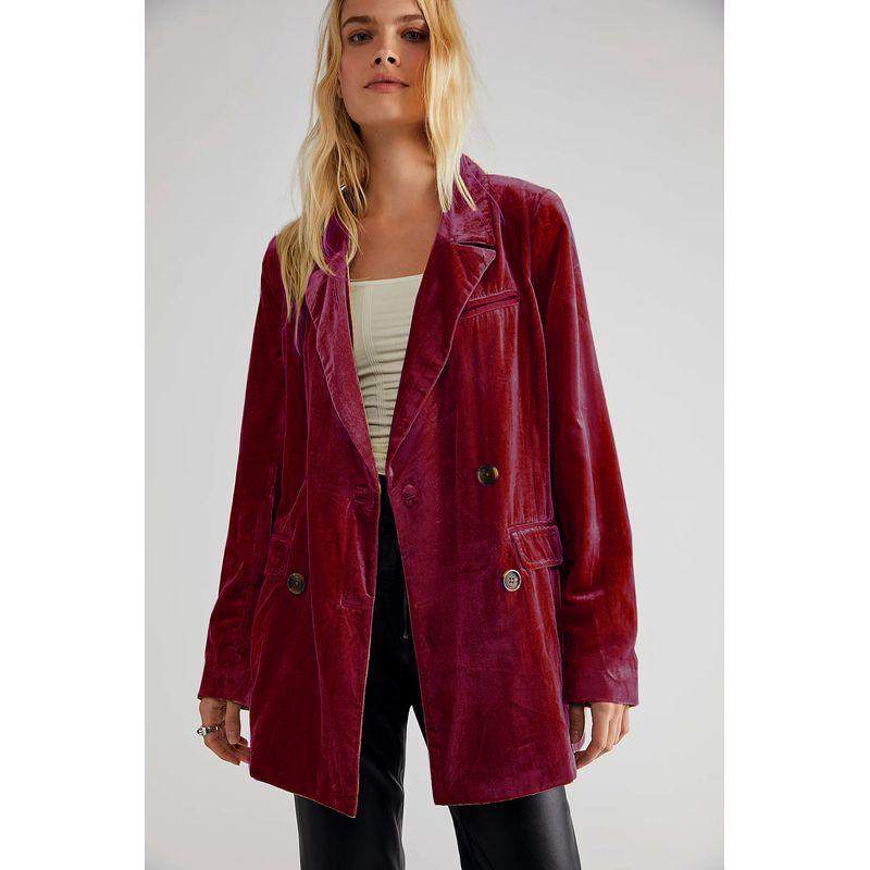 

Независимая станция Amazon Трансграничный Золотой бархатный короткий жакет 2025 Новый Европейский и американский Женская одежда Маленький костюм Верхняя одежда Пальто Wine Red M