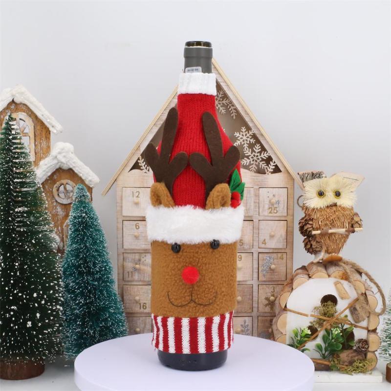 Christmas Wine Bottle Cover Santa Snowman Woven Wine Bottle Bags Christmas Party Dinner Table Decorations New Year Gifts