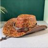 Klassischer Cowboyhut Vintage Rissiges PU-Leder Westliche Sonnenkappe Metall-Dekor Fedora Breiter Rand Herren Outrider Kopfbedeckung