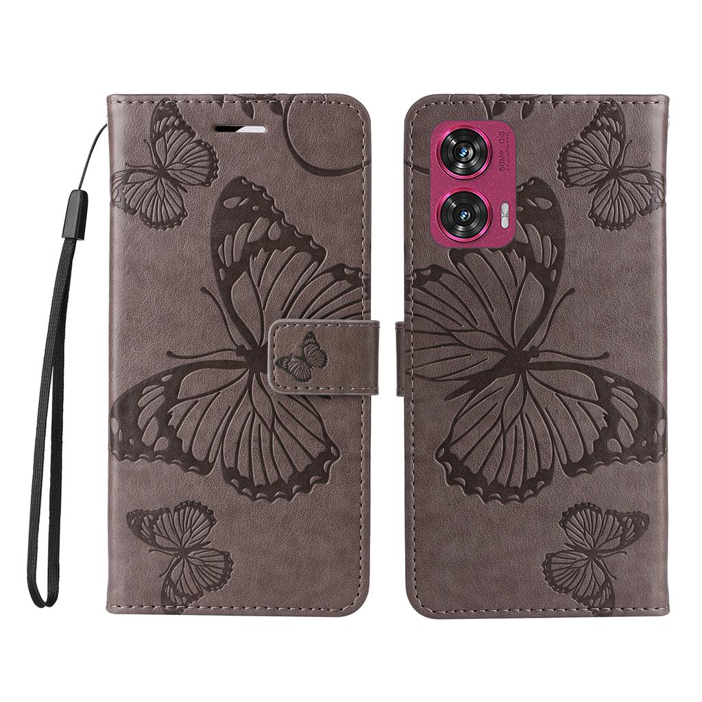 Für Motorola Edge 50 Fusion 5G Brieftasche Hülle Floral Schmetterling Geprägtes Leder Handyhülle Ständer