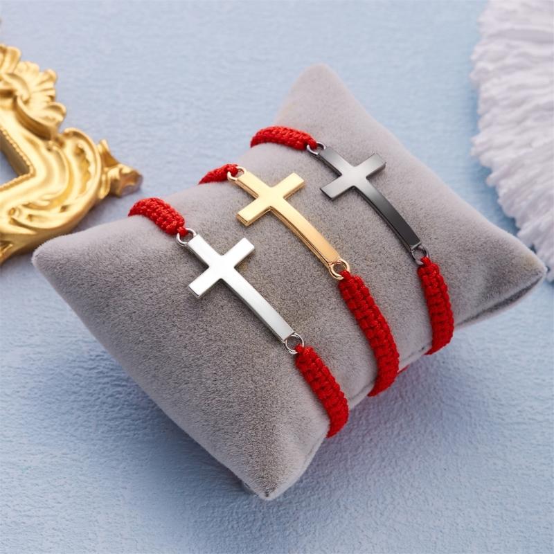 Adjustable Woven Crucifix Bracelet for Fashionable Couple Braided Rope Handchain Trendy Unisex Wristband Accessories