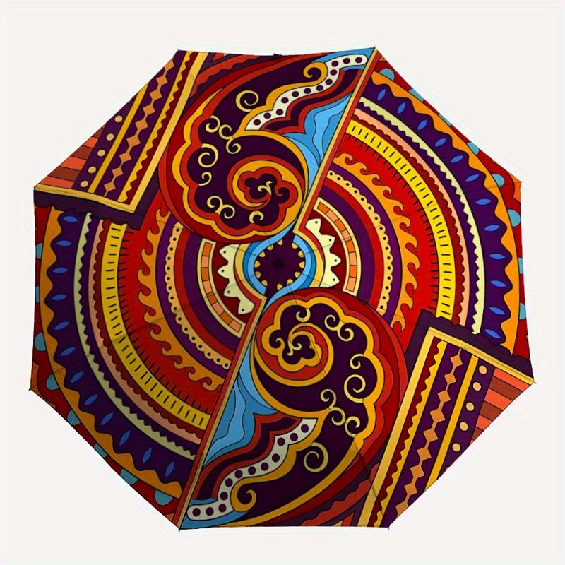 

1pc MandalaDesign Automatic Folding Umbrella, Portable & Foldable Design with 8 Ribs, Casual Outdoor Accessory yy250729076