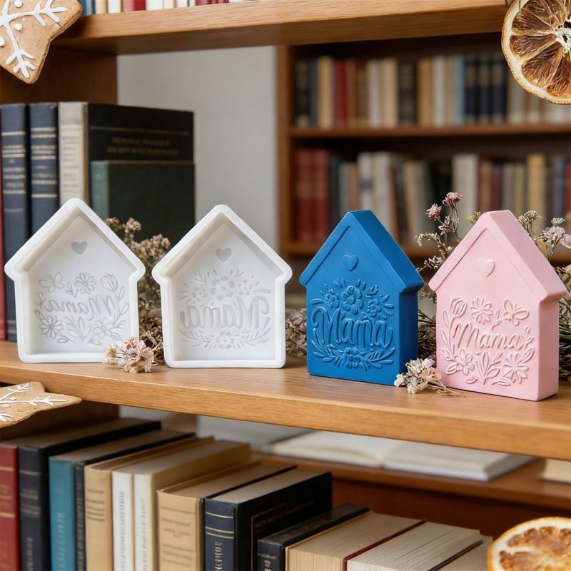 Pack Of 2 Mother Day House Shape Ornaments Silicone Molds For Cement Plasters Craft And Home Decors Gift Making Supplies