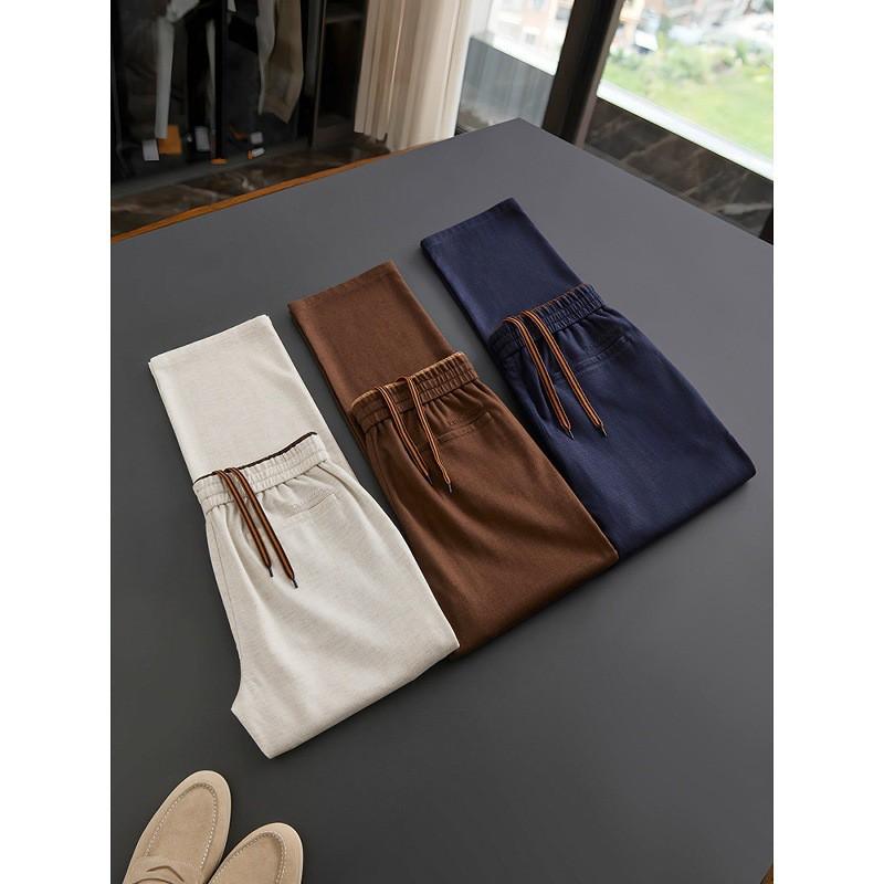 Mens Italian Old Money Style Lyocell Linen Straight Leg Pants Lightweight Breathable Casual Trousers