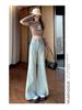 Spring 2025 Women's Light Blue High-Waisted Floor-Length Micro-Flare Jeans