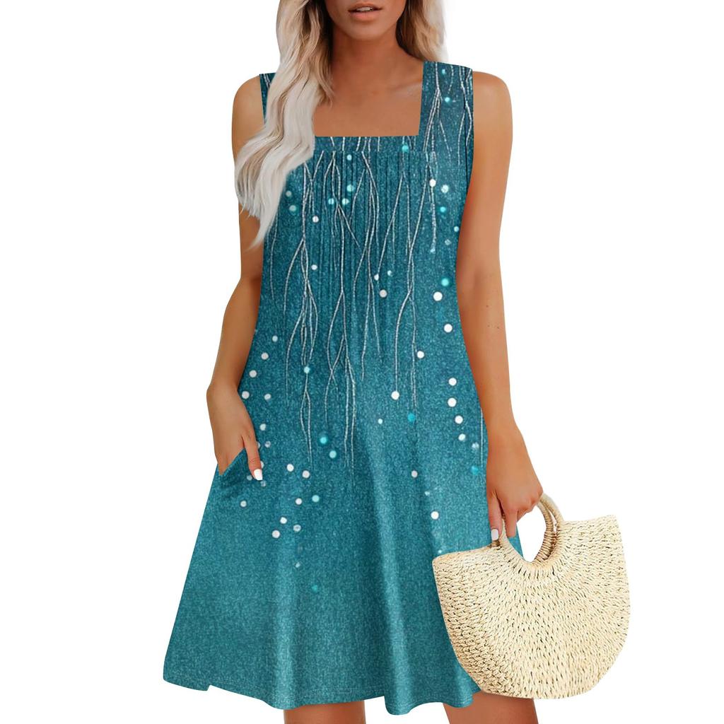 Womens Summer Dresses Loose  Sleeveless Sundresses Dress With Pockets
