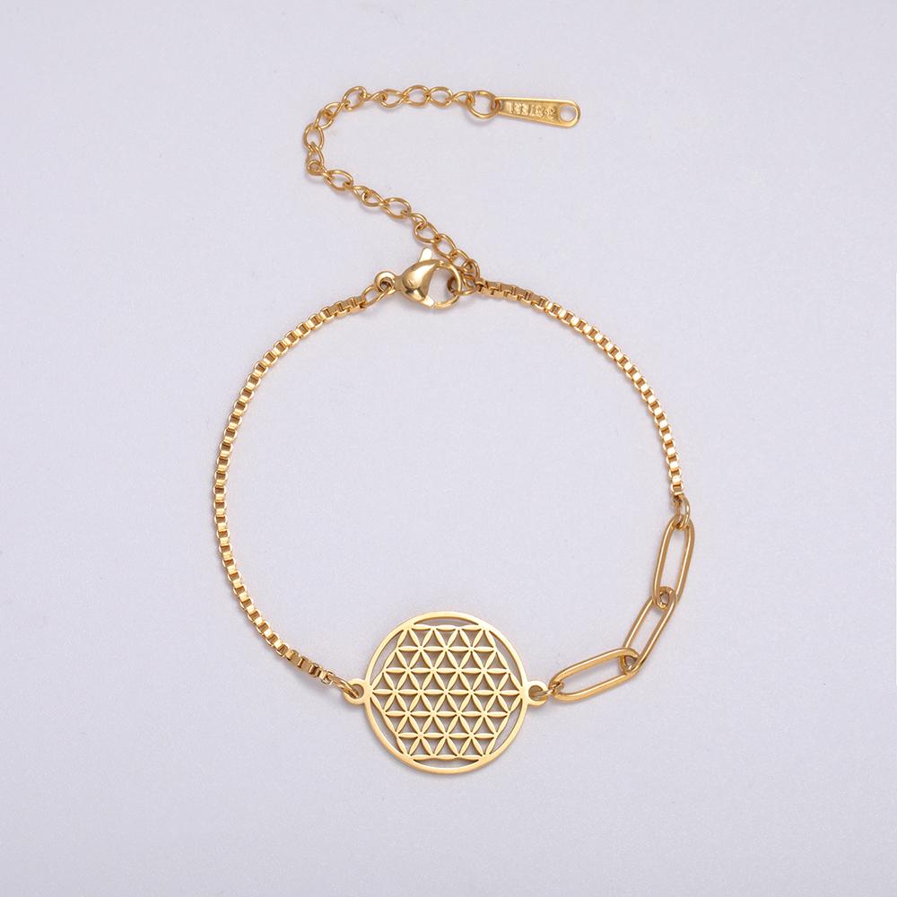 Dawapara Flower of Life Women Bracelet Mandala Sacred Geometry Yoga Meditation Amulet Stainless Steel Jewelry
