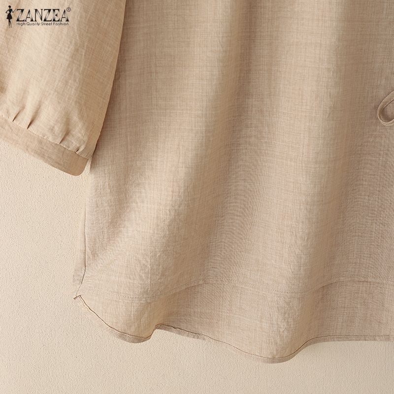 ZANZEA Women Summer Casual Round Neck Half Sleeve Side Lace-up Irregular Blouse