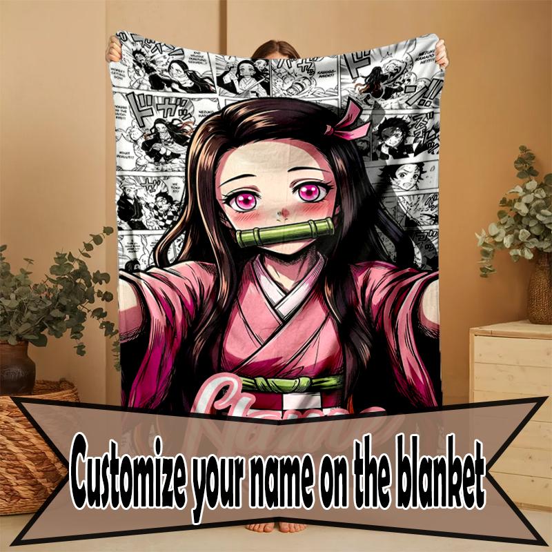Custom Name Personalized Demon Slayer Print Blanket, Home Decor, Bedroom, Sofa, Camping, Couch, Gifts for Birthday Christmas