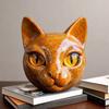 Yousheng Realistische Katzenkopf-Skulptur Handgeschnitzte Katzenkopf-Statue Figur Heim Büro Schreibtisch Dekoration Ornament Geschenk für Katzenliebhaber
