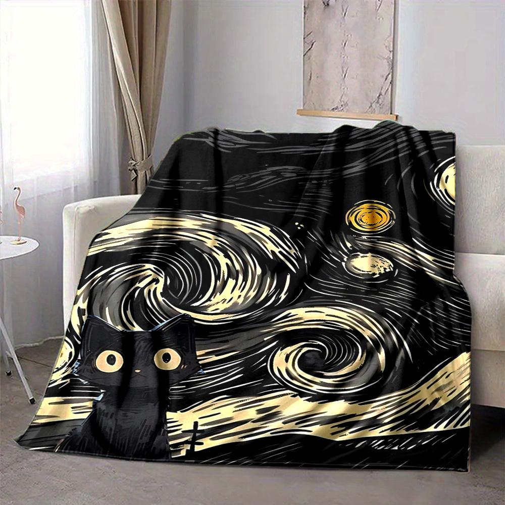 1pc Black Cat Blanket Warm, Cozy, And Soft, Suitable for Sofas, Beds, Cars, And Office Use.Perfect for Camping And Travel, Making It a Great Gift for