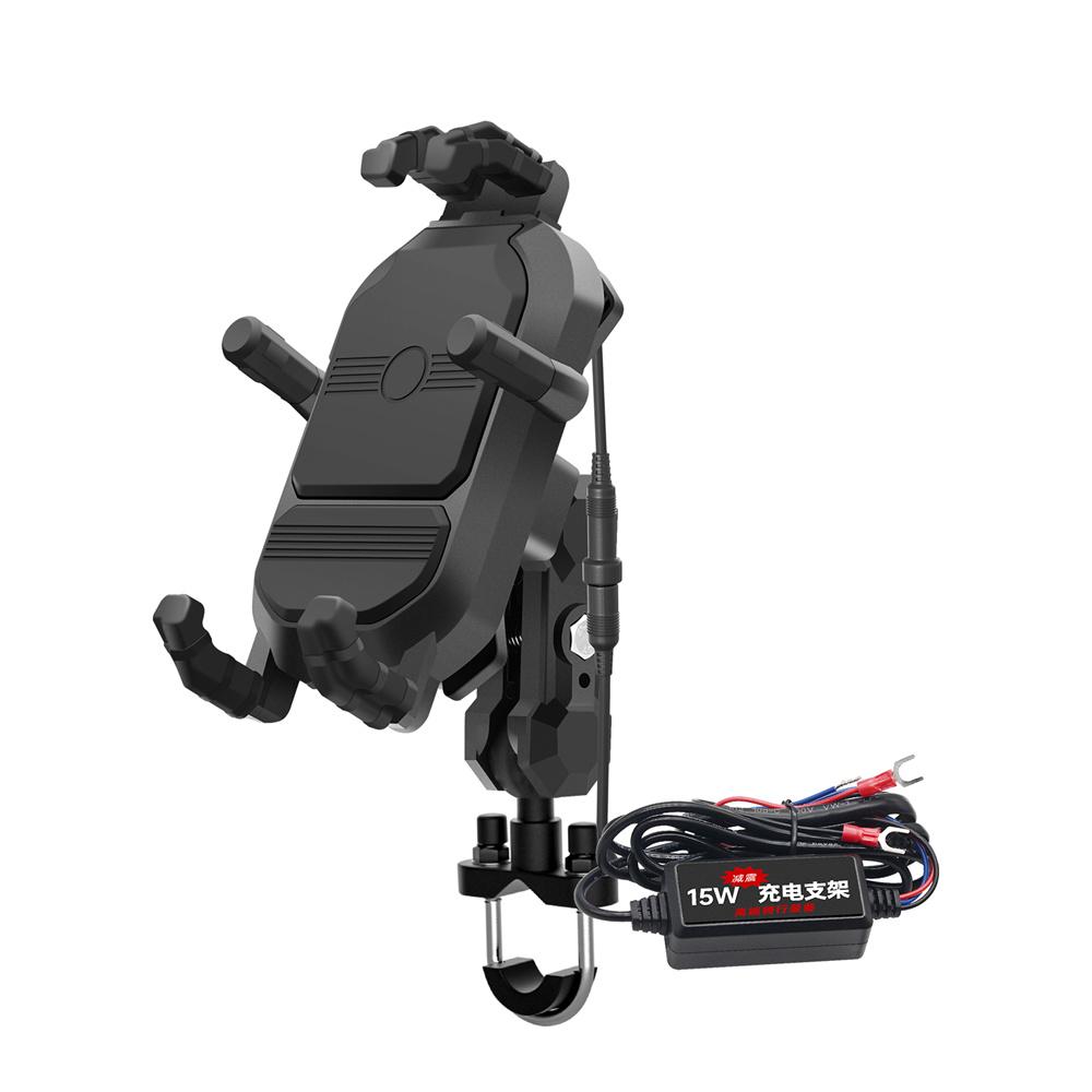 Motorcycle Handlebar Phone Holder Bracket 15W QC 3.0 Wireless Charging 12V-24V