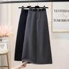 Women's Gray Midi Skirt - 2024 Spring/Autumn Collection: High Waist, Slimming Draped A-Line with Slit.
