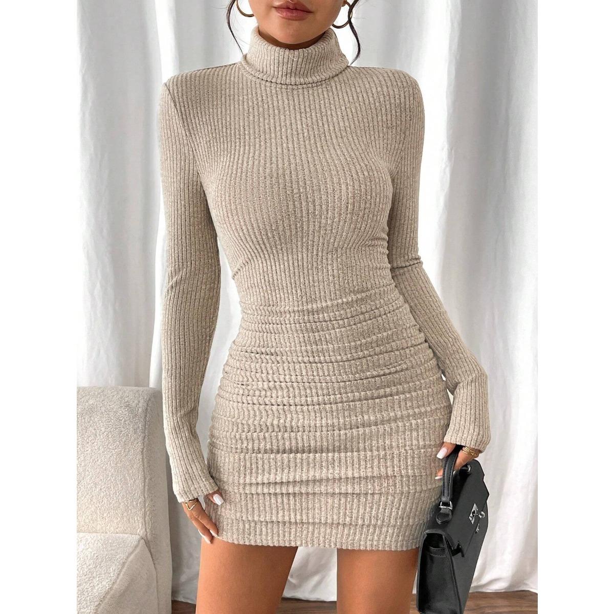 

Осеннее Зимнее Женское Вязаное Платье-Водолазка Bodycon Облегающее Карандаш Мини Платье Повседневное Базовое Вечернее Коктейльное Платье XS хаки