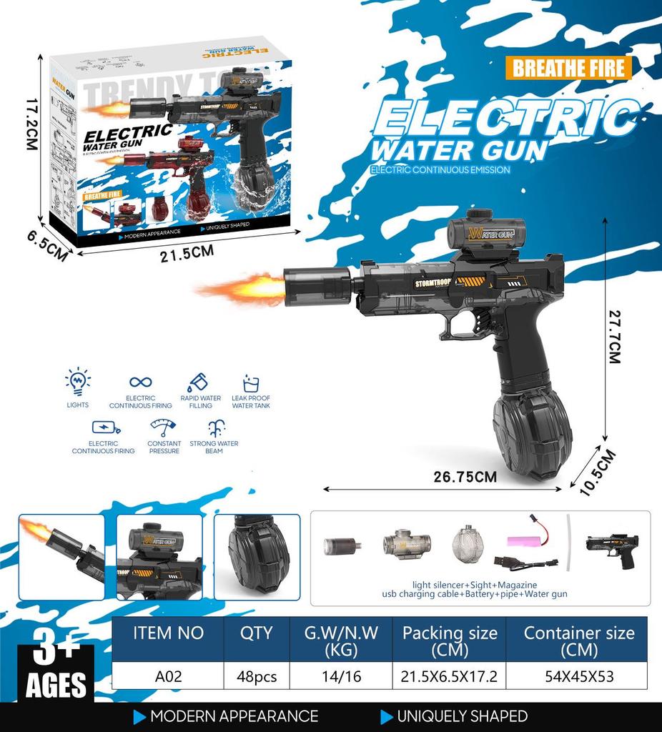 Large Capacity Electric Water Gun Toy for Kids - Continuous Spray and Fire Light Effects