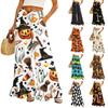 Women Wide Leg Pants with Pockets High Waist Drawstring Casual Loose Fit Halloween Print Ruffle Hem Long Trousers for Daily Wear