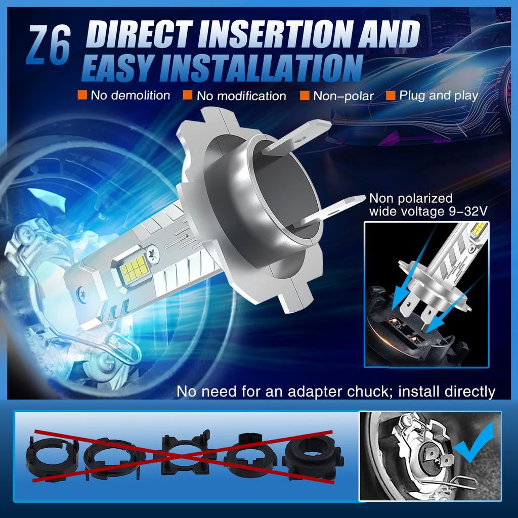 H7 H4 H1 LED Lights for Car Headlight Bulb 1000000LM Mini Wireless Auto Lamp +800% Bright Spotlights Automobile Headlamp 12V 24V