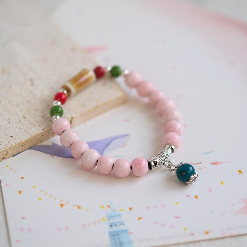 Jingdezhen ceramic bracelet batch goods, national style girls small fresh pink flower bracelet, versatile new Chinese bracelet.