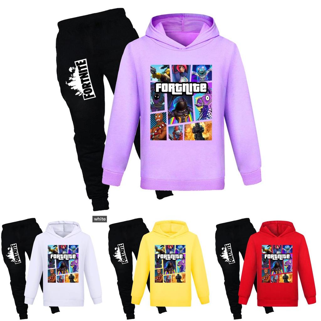 Conjunto de Suéter y Pantalones de Dibujos Animados con Estampado de Fortnite para Niños Hecho de Tejido de Algodón Suave para Niños de Secundaria
