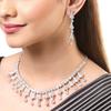 Rhodium Plated Silver Toned White American Diamond Studded Necklace With Earring Jewellery Set For Woment and Girl